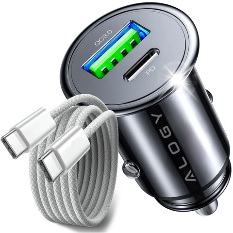Ładowarka samochodowa 48W USB QC 3.0 18W + USB-C C PD 30W szybka mocna do telefonu Alogy Car czarna + Kabel USB-C 1m
