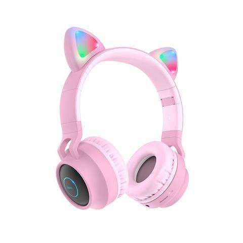Świecące słuchawki bezprzewodowe dla dzieci z mikrofonem HOCO W27 Cat Pink