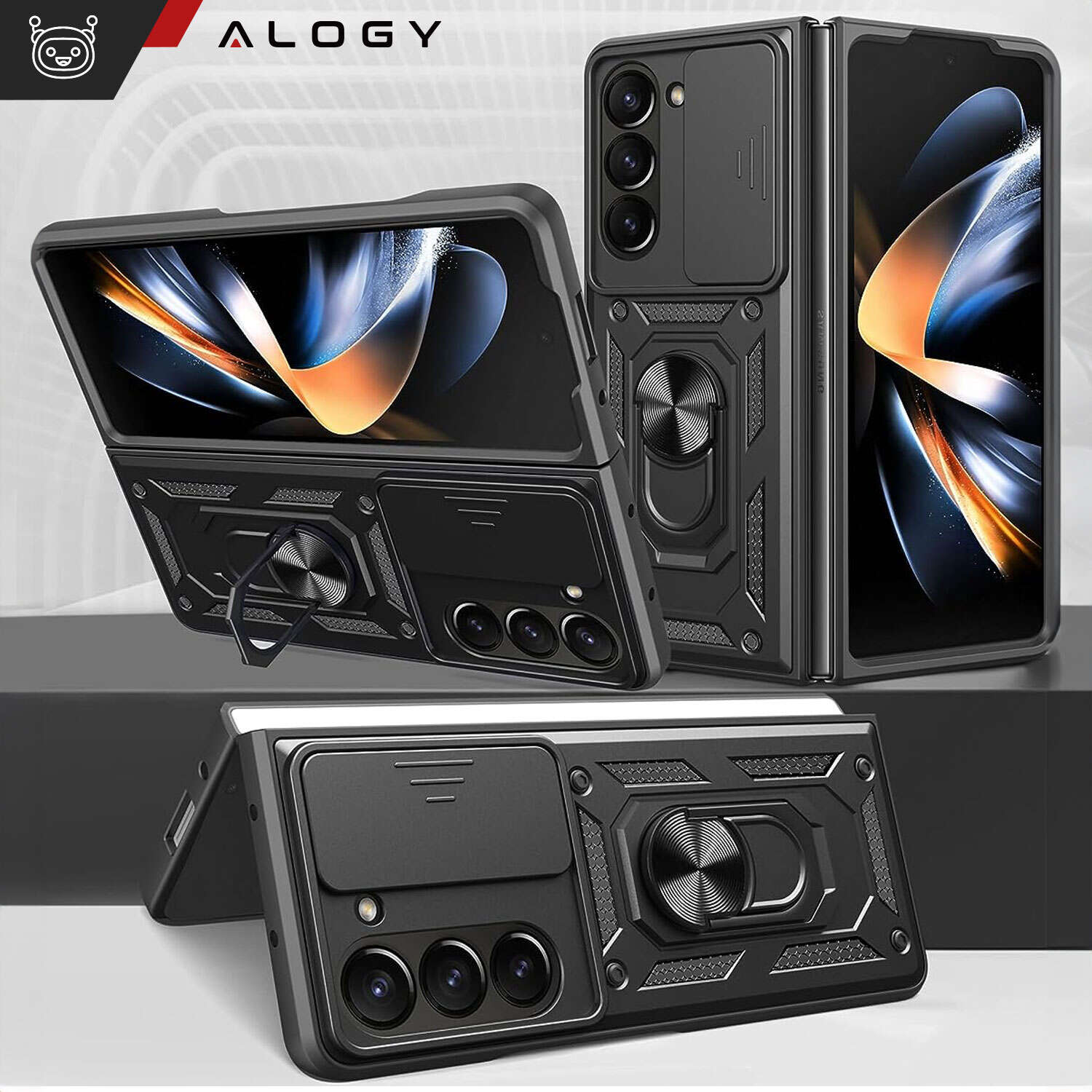 Etui Pancerne Do Galaxy Z Fold 5 Camshield Case Ring Alogy Stand Z