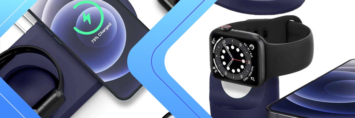 Uchwyt do ładowarki do MagSafe 2w1 Alogy stojak do Apple Watch/ iPhone 12 13 Granatowy