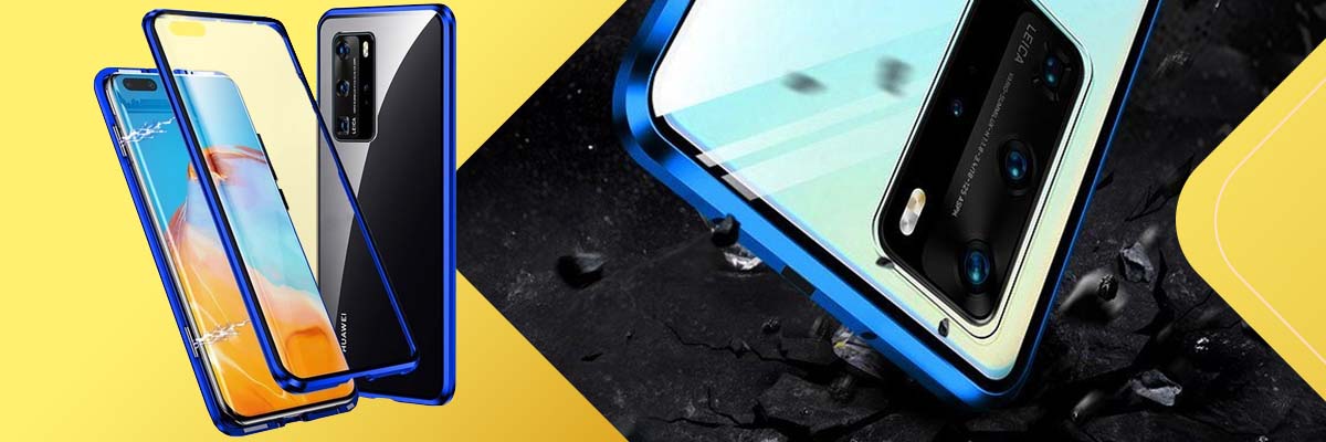 Etui magnetyczne szklane Dr.Fit dwustronne do Huawei P40 Pro Niebieskie