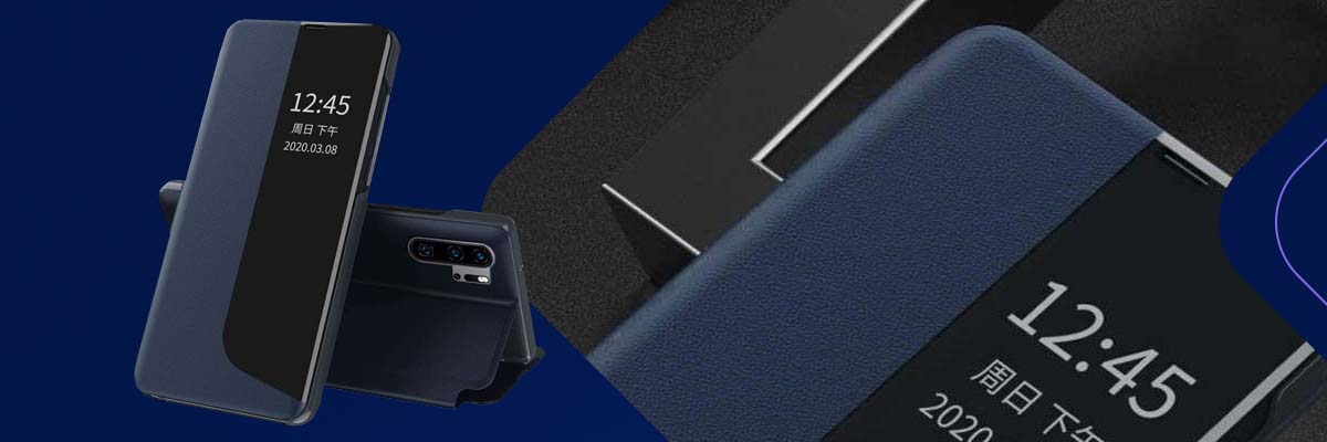 Etui z klapką portfel Alogy skórzane Smart View Cover do Huawei P30 Pro Granatowe