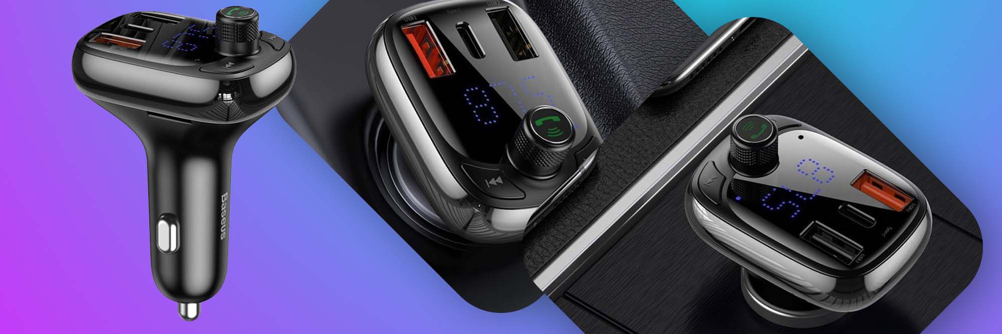 Ładowarka samochodowa 36W Baseus 2x USB QC USB-C micro SD Transmiter FM + Kabel Cafule USB-C