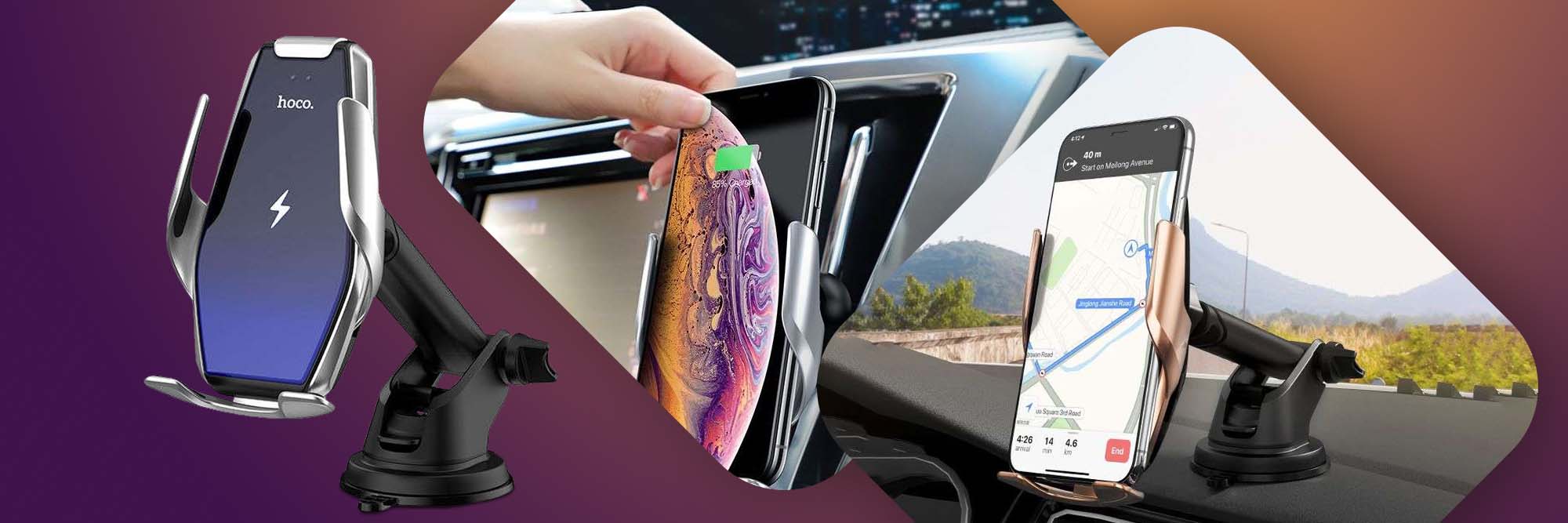 Uchwyt samochodowy z ładowarką Qi HOCO S14 Wireless na kokpit / kratkę Silver