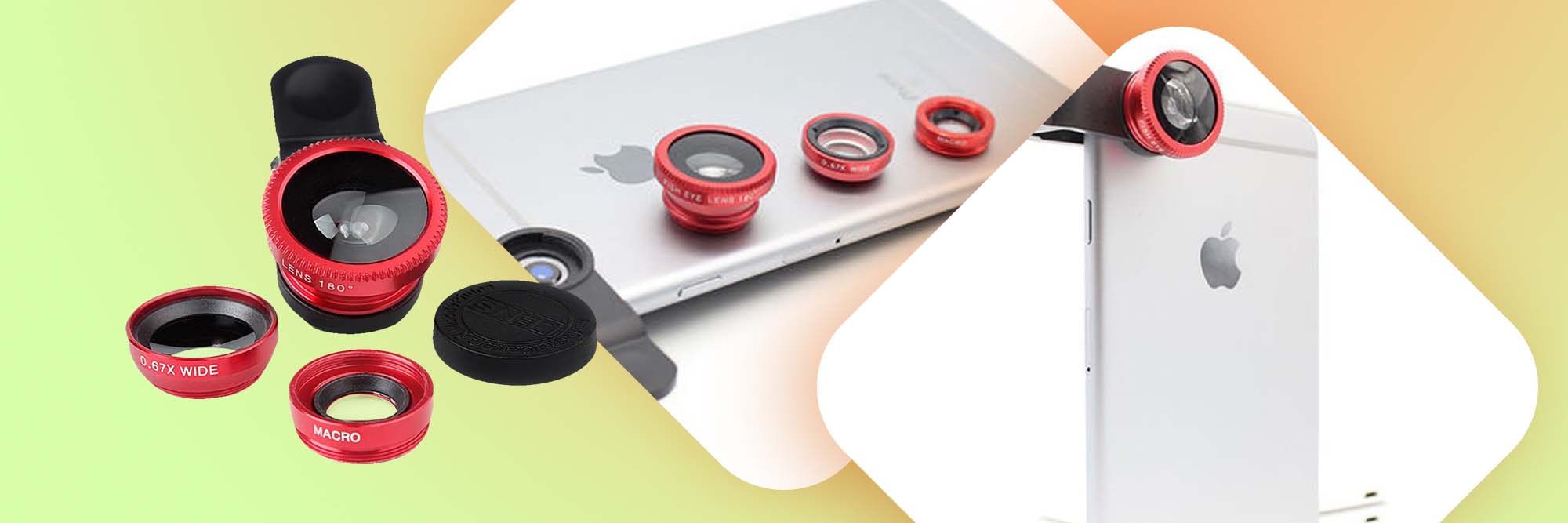 Zestaw 3 obiektywów soczewek do telefonu macro fish eye wide czerwone