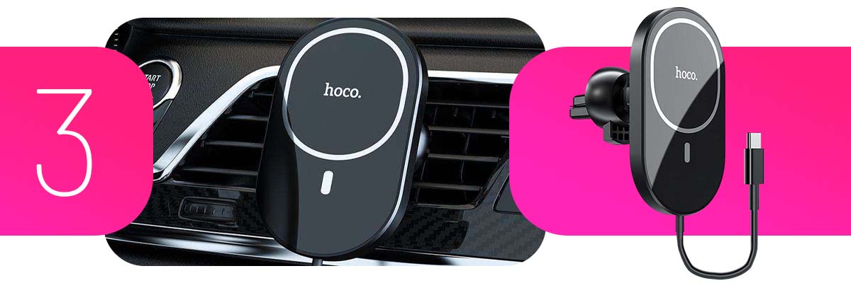 Uchwyt samochodowy magnetyczny z ładowarką Qi MagSafe HOCO CA90 Black