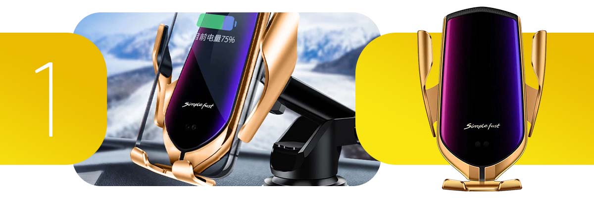 Uchwyt samochodowy z ładowarką Qi Alogy na szybę do kratki 10W Złoty