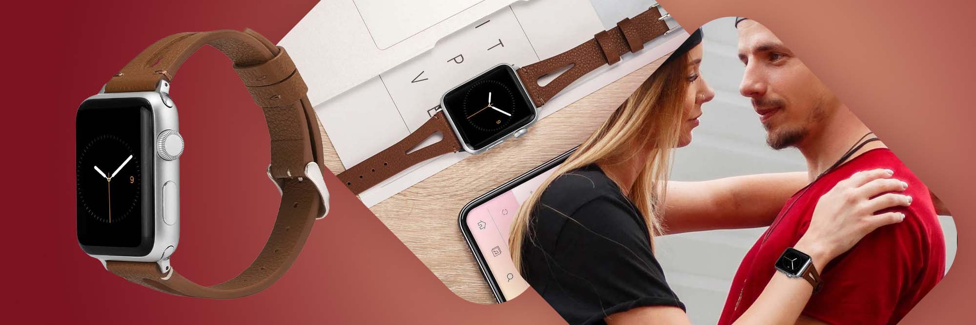 Pasek Leather Strap Alogy skóra do Apple Watch 38/40/41mm Brązowy