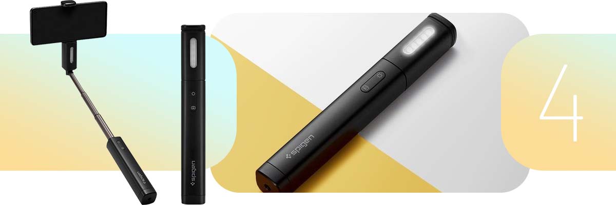 Spigen Selfie stick kijek uchwyt do telefonu lampka LED S550W Midnight Black