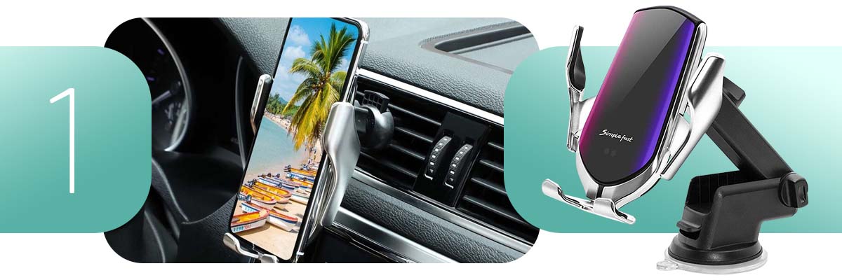 Uchwyt samochodowy z ładowarką Qi Alogy na szybę do kratki 10W Srebrny