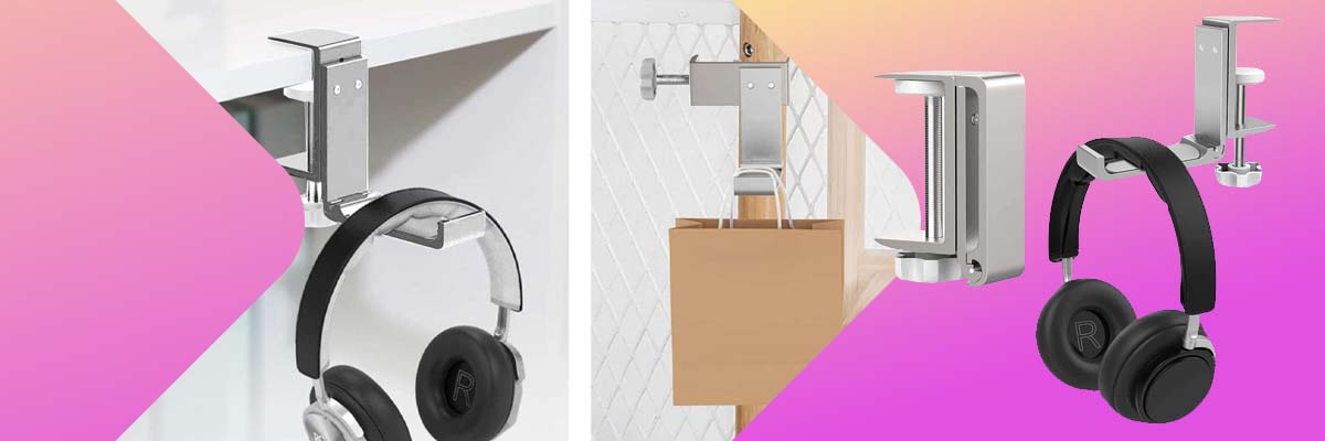 Uniwersalny uchwyt na słuchawki Alogy aluminiowy na biurko blat Srebrny