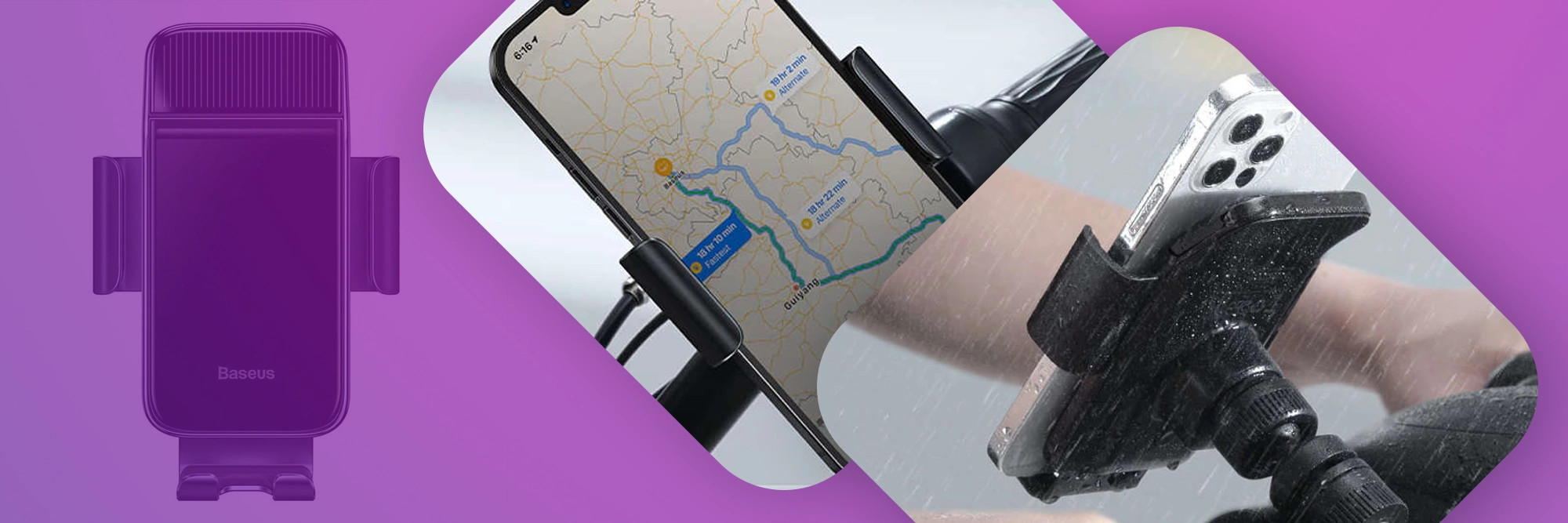 Uchwyt rowerowy Solarny Baseus Smart Solar na rower motor do telefonu Czarny