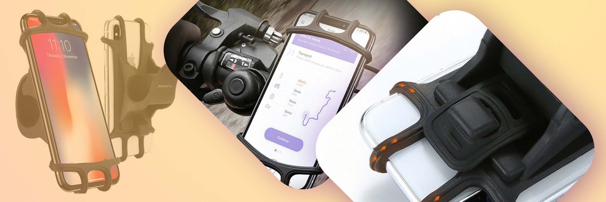 Uchwyt silikonowy rowerowy motocyklowy Floveme na telefon czarny