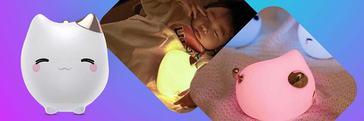 Baseus Nocna lampka dla dziecka silikonowa LED w kształcie kota Biała