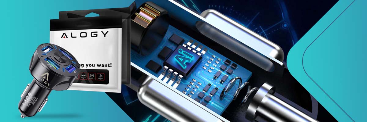 Szybka ładowarka samochodowa Alogy do auta 4x USB QC 3.0 2.1A Czarna