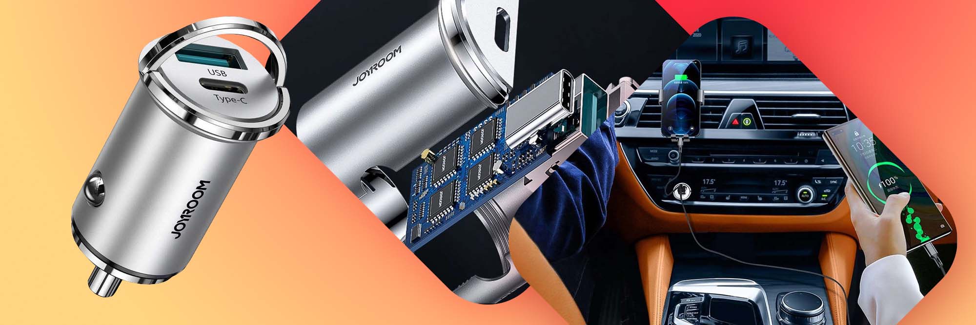 Ładowarka samochodowa Joyroom C-A35 USB + Type C PD 45W 5A QC 3.0 Silver