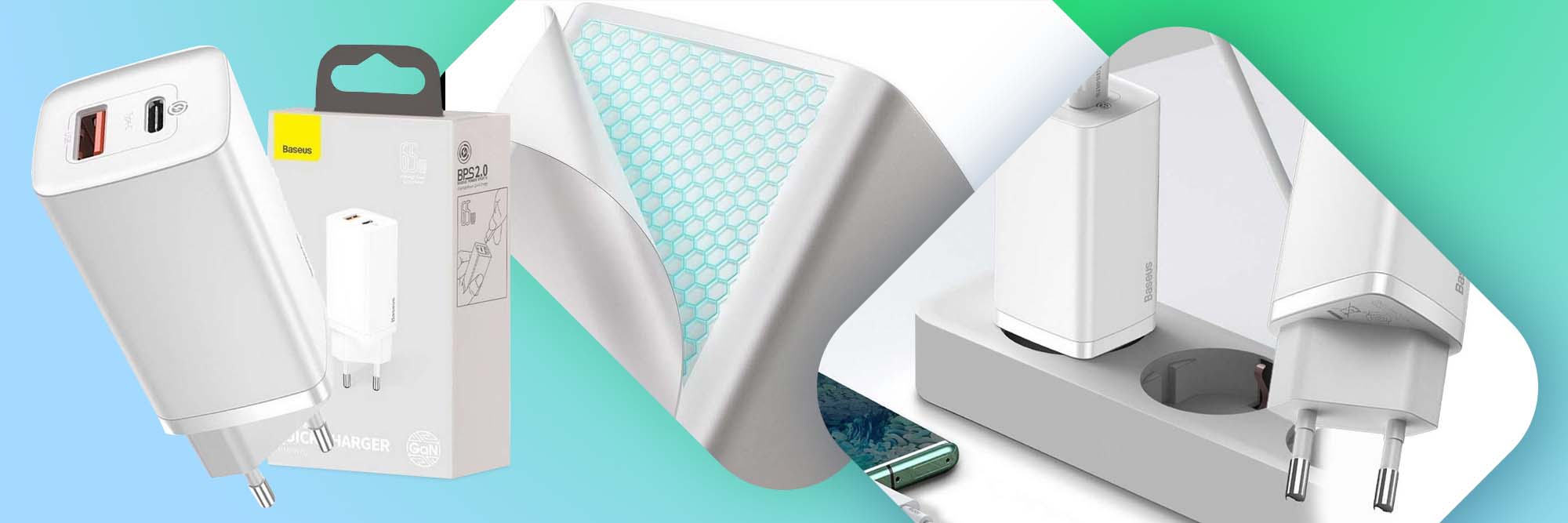 Ładowarka sieciowa szybka Baseus GaN2 Lite USB + USB-C 65W EU Biała
