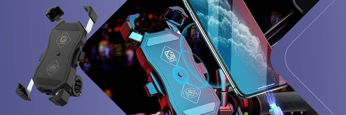 Uchwyt motocyklowy KEWIG M11B na telefon z ładowarką Qi QC 3.0 15W Czarny