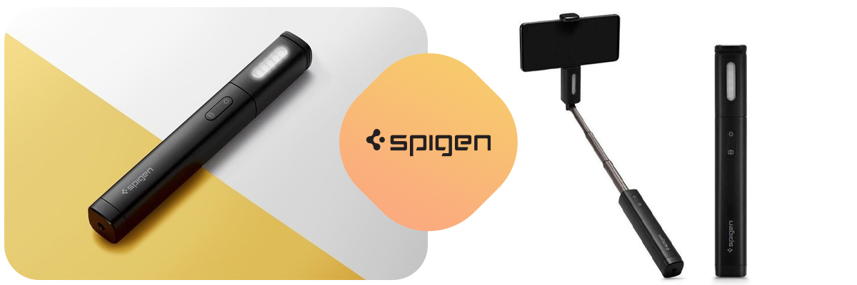 Spigen Selfie stick kijek uchwyt do telefonu lampka LED S550W Midnight Black