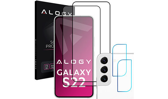 2x Glas Full Glue FC + 2x Glas für das Objektiv der Alogy Kamera für Samsung Galaxy S22