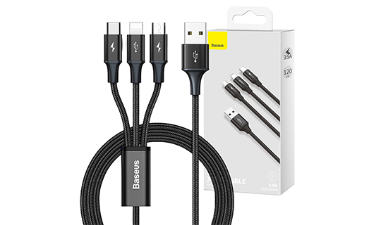 Kabel Baseus Rapid Series 3w1 USB do micro-USB Lightning USB-C Type C 3.5A 