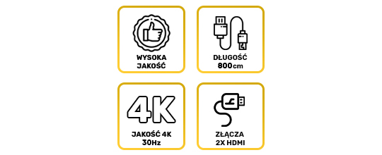 Kabel HDMI 2.0 Baseus 4K 30Hz 3D HDR 18Gbps 8m