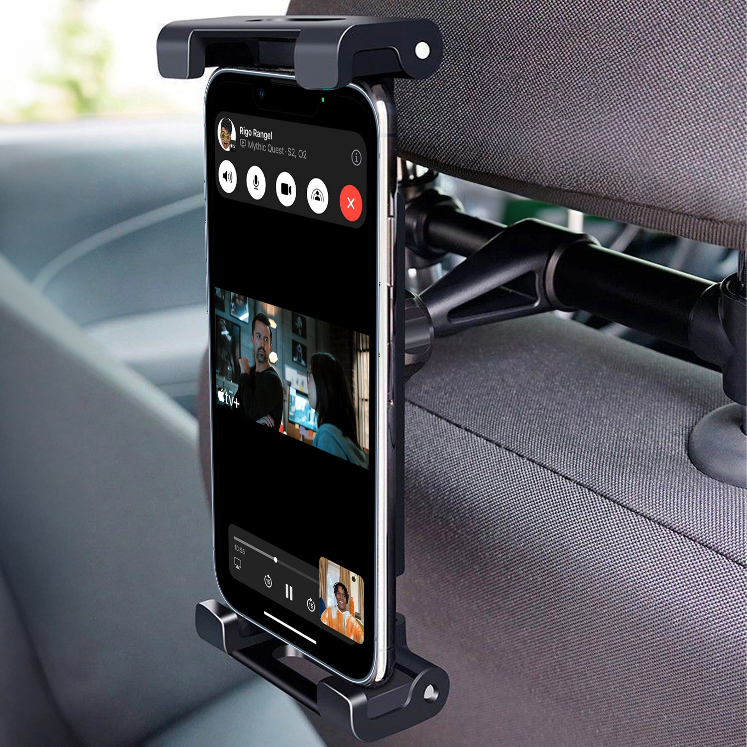 Autohalterung für Tablet-Telefon an der Kopfstütze des Autos.  Autohalterung, verstellbar von 4,7 bis 12,9 Zoll, Schwarz 