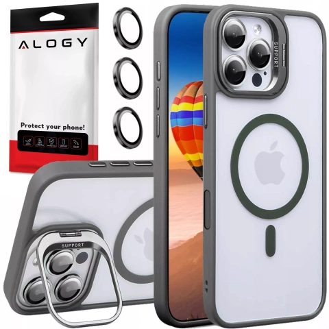 Alogy KickStand Hybrid-Hülle mit MagSafe-Ständer für Apple iPhone 16 Pro, Grau