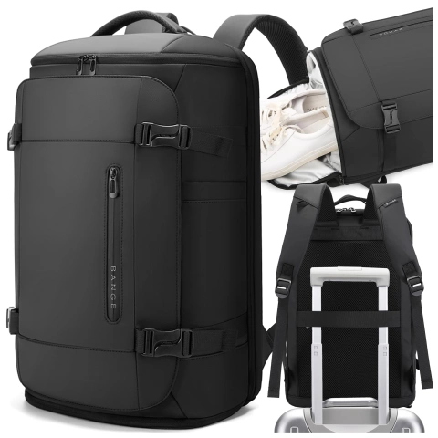 Bange wasserdichter Rucksack für 15,6-Zoll-Laptop, Stadtreisender, 45 x 30 x 16 cm, für Arbeit, Flugzeug, Herren, Damen, mit USB-Anschluss Schwarz