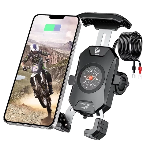 KEWIG M11B Motorradhalterung für Telefon mit QC 3.0 15W Qi-Ladegerät Schwarz