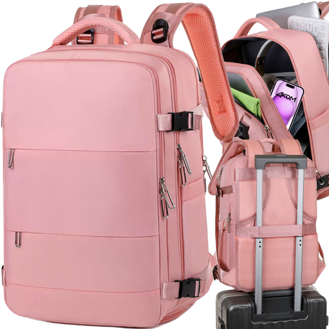 Damen-Reise-Laptop-Rucksack für Koffer, Gepäck, Flugzeug, Arbeit, Schule, 45 x 30 x 20 cm, Alogy Pink
