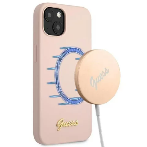 Ratet mal, GUHMP13MLSLMGLP iPhone 13 6,1" jasnoróżowy/hellrosa Hardcase Silikonschrift Gold Logo Magsafe