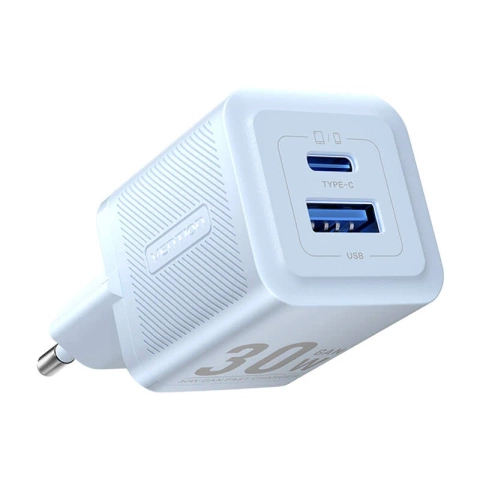 Vention FEQL0-EU USB-C USB-A GaN 30W Wandladegerät Blau