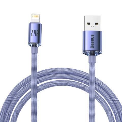 Baseus Crystal Shine Series Kabel USB-Kabel für schnelles Aufladen und Datenübertragung USB Typ A - Lightning 2.4A 2m lila (CAJY000105)