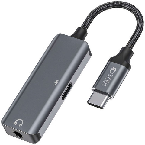 USB-C-auf-Mini-Jack-3,5-mm-Adapter, USB-C-Typ-C-Adapter zum Musikhören und Aufladen, Grau