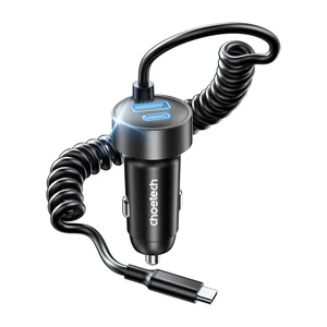 Choetech TC0030 65W Autoladegerät USB-C USB-A QC3.0 PD3.0 mit 1,2m Federkabel