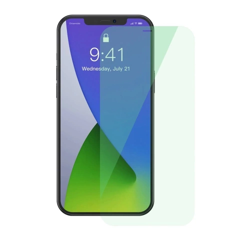 Baseus 2x grünes gehärtetes Glas 0,15 mm mit Anti Blue Light Filter iPhone 12 mini (SGAPIPH54N-LP02)