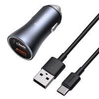 Baseus Golden Contactor Pro schnelles Autoladegerät 2x USB 40 W Quick Charge SCP FCP AFC USB Kabel - USB Typ C grau (TZCCJD-A0G)