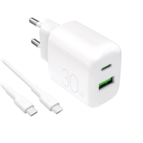 Ładowarka Puro PROLITE 30W USB-A/USB-C + kabel 1.2m – biała