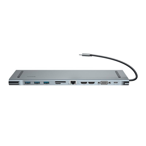 Adapter 11w1 Baseus Enjoyment, HUB USB-C für 2x HDMI, 3x USB 3.0, VGA, RJ45, USB-C PD, SD/microSD, Klinke 3,5mm