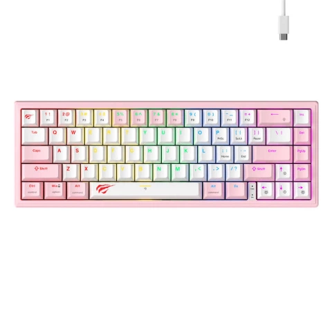 Havit KB874L RGB Mechanische Gaming-Tastatur, 67 Tasten, Pink/Weiß