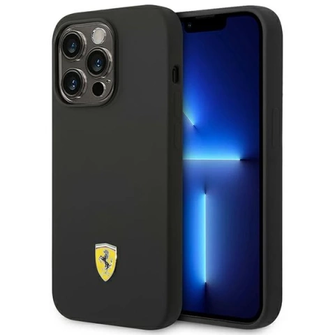Ferrari iPhone 14 Pro 6.1" Hülle schwarz/schwarz Hardcase Silikon-Metall-Logo