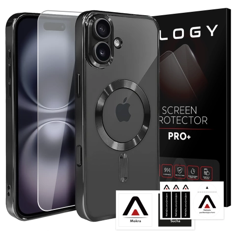 MagSafe Hülle für Apple iPhone 16 Plus Alogy Glamour Luxus Ringgehäuse Schwarz und Transparent