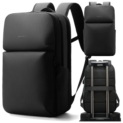 Bange wasserdichter Rucksack für 15,6-Zoll-Laptop, Stadtreisender, 45 x 30 x 16 cm, für Arbeit, Flugzeug, Herren, Damen, mit USB-Anschluss Schwarz