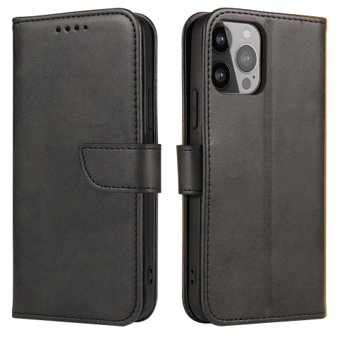 Magnet Phone Case für iPhone 14 Plus elegante Hülle mit Flipcover und Standfunktion schwarz