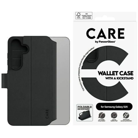 CARE Case für Samsung Galaxy S25 Schwarz von PanzerGlass Wallet Kickstand