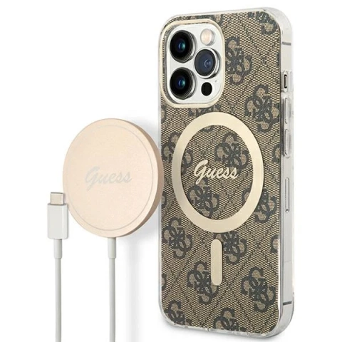 Zestaw Guess GUBPP13XH4EACSW Hülle Ladegerät iPhone 13 Pro Max braun/braun Hartschale 4G Print MagSafe