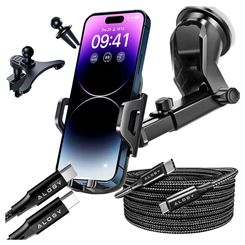 Alogy 3-in-1-Autotelefonhalter für Fenster, Fenster, für Armaturenbrett, Kühlergrill, Cockpit, Schwarz
