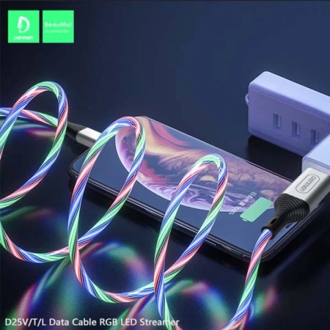 USB-Micro-Kabel Denmen LED Streamer 1m Silber D25 2,4A