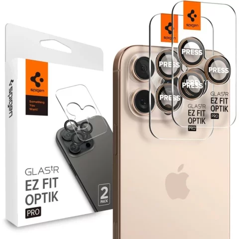 Spigen Optik Pro Glas.TR „EZ FIT“ Kameraschutz 2er-Pack für iPhone 16 Pro / Pro Max Desert Titanium